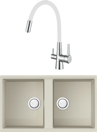 Комплект Мойка кухонная Omoikiri Kitagawa 83-2-U-WH белая + Смеситель Haiba HB858-8 белый матовая, прямоугольная