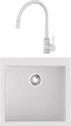 Комплект Мойка Omoikiri Bosen 57A-WH белая + Смеситель Milardo Meal M01WT0FM05 белый матовый, с гибким изливом, матовая, прямоугольная