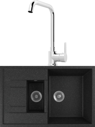Комплект Мойка кухонная Domaci Бьелла DMC-21K черная + Смеситель для кухни MEGA Ege MG-PL10 хром матовая, прямоугольная