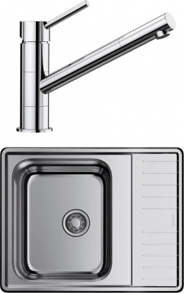 Комплект Мойка Omoikiri Sagami 63 + Смеситель Blanco Kano 521502 брашированная, прямоугольная