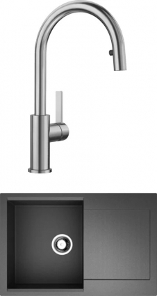 Комплект Мойка Omoikiri Daisen 78-BL черная + Смеситель Blanco Candor-S 523121 матовая, прямоугольная