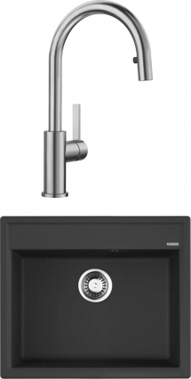 Комплект Мойка Omoikiri Daisen 60-BL черная + Смеситель Blanco Candor-S 523121 матовая, прямоугольная