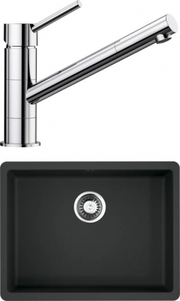 Комплект Мойка Omoikiri Kata 54-U-BL черная + Смеситель Blanco Kano 521502 матовая, прямоугольная