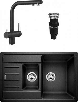 Комплект Мойка Blanco Legra 45 S Compact антрацит + Измельчитель Bone Crusher BC 610-AS + Смеситель Fontas II Silgranit 525139 матовая, прямоугольная