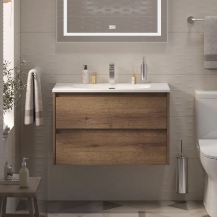 Тумба с раковиной BelBagno Kraft 39 80 rovere tabacco, раковина BB-8099-3-80, подвесная, матовая
