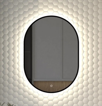 Зеркало Defesto Aura DF 2923S 50x70, с нейтральной подсветкой, сенсорный выключатель, черное в современном стиле