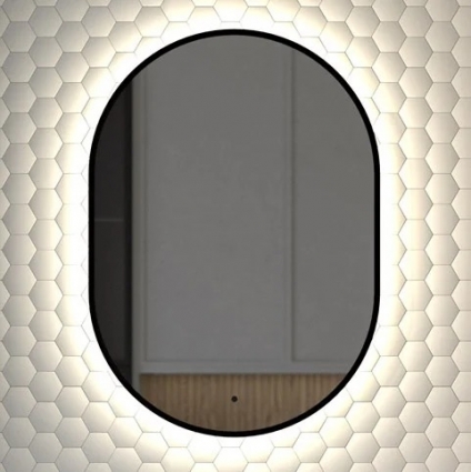 Зеркало Defesto Aura DF 2923R 50x70, с нейтральной подсветкой, инфракрасный выключатель, черное в современном стиле
