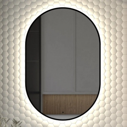 Зеркало Defesto Aura DF 2925R 60x90, с нейтральной подсветкой, инфракрасный выключатель, черное в современном стиле