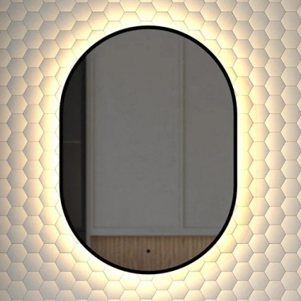 Зеркало Defesto Aura DF 2933R 50x70, с теплой подсветкой, инфракрасный выключатель, черное в современном стиле
