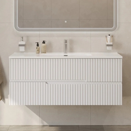 Тумба с раковиной Cezares Duet 120 bianco opaco, раковина Cezares CZR-8095-120, подвесная, матовая