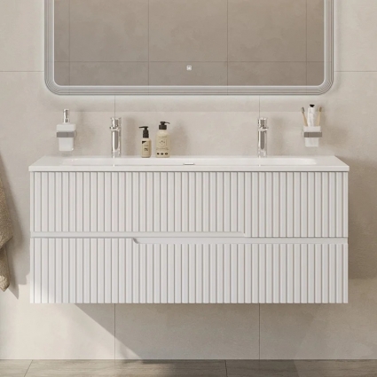 Тумба с раковиной Cezares Duet 120 bianco lucido, раковина Cezares CZR-8073-120-1-2, подвесная, глянцевая