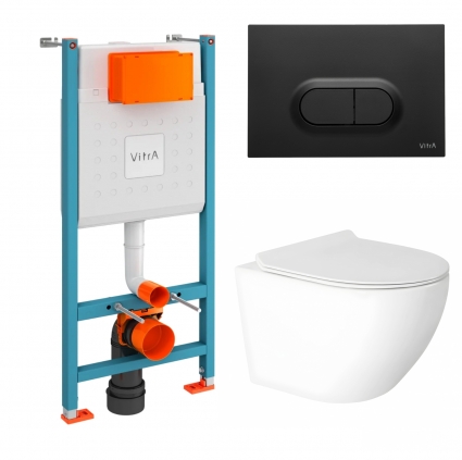 Комплект 3 в 1 инсталляция VitrA V-Fix Core 732-5800-01 + Унитаз подвесной Enio Indigo EN2870533 с кнопкой черной Loop