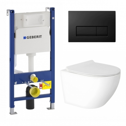 Комплект 3 в 1 инсталляция Geberit Duofix + Подвесной унитаз Enio Indigo с кнопкой Delta 51 черной глянцевой