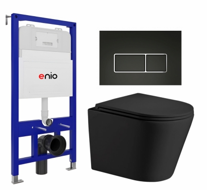 Комплект 3 в 1 инсталляция Enio Tecnico 52 EN8050052 + Подвесной унитаз WeltWasser Salzbach 043 MT-BL + кнопка черная матовая, окантовка хром Rettangolo