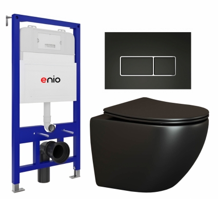 Комплект 3 в 1 инсталляция Enio Tecnico 52 EN8050052 + Унитаз подвесной Ceramica Nova Metropol CN4002MB + кнопка черная матовая, окантовка хром Rettangolo