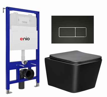 Комплект 3 в 1 инсталляция Enio Tecnico 52 EN8050052 + Унитаз Vincea Q-Line VT1-12MB + кнопка черная матовая, окантовка хром Rettangolo