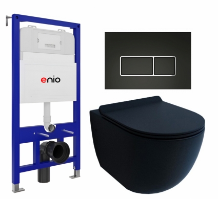 Комплект 3 в 1 инсталляция Enio Tecnico 52 EN8050052 + Унитаз подвесной Esbano Garcia + кнопка черная матовая, окантовка хром Rettangolo