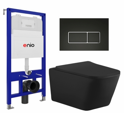 Комплект 3 в 1 инсталляция Enio Tecnico 52 EN8050052 + Унитаз подвесной Aquanet Tavr-W BW 287011 + кнопка черная матовая, окантовка хром Rettangolo
