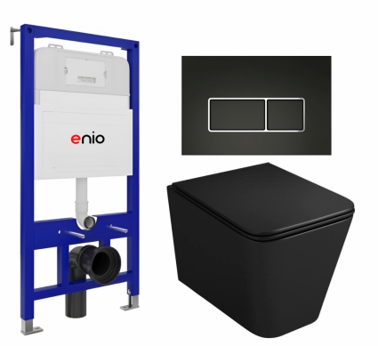 Комплект 3 в 1 инсталляция Enio Tecnico 52 EN8050052 + Унитаз подвесной Owl 1975 Ruta-H OWLT190404 + кнопка черная матовая, окантовка хром Rettangolo