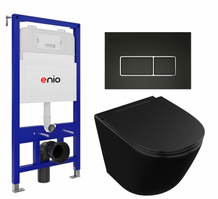 Комплект 3 в 1 инсталляция Enio Tecnico 52 EN8050052 + Унитаз подвесной Owl 1975 Vind Cirkel-H Matt Black OWLT190305 + кнопка черная матовая, окантовка хром Rettangolo