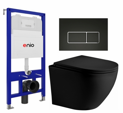 Комплект 3 в 1 инсталляция Enio Tecnico 52 EN8050052 + Унитаз подвесной Weltwasser WW Merzbach 043 MT-BL + кнопка черная матовая, окантовка хром Rettangolo
