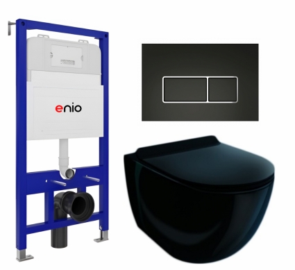 Комплект 3 в 1 инсталляция Enio Tecnico 52 EN8050052 + Унитаз подвесной Esbano Garcia ESUPGARCB + кнопка черная матовая, окантовка хром Rettangolo