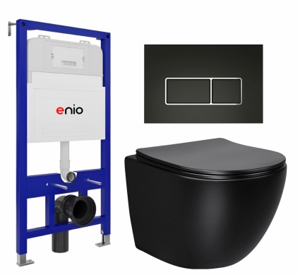 Комплект 3 в 1 инсталляция Enio Tecnico 52 EN8050052 + Унитаз Vincea Globo VT1-14SMB + кнопка черная матовая, окантовка хром Rettangolo