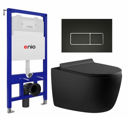 Комплект 3 в 1 инсталляция Enio Tecnico 52 EN8050052 + Унитаз подвесной Aquanet Cetus-BW 287008 + кнопка черная матовая, окантовка хром Rettangolo