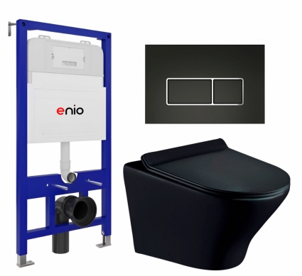 Комплект 3 в 1 инсталляция Enio Tecnico 52 EN8050052 + Унитаз подвесной Esbano Aster ESUPASTEBM + кнопка черная матовая, окантовка хром Rettangolo
