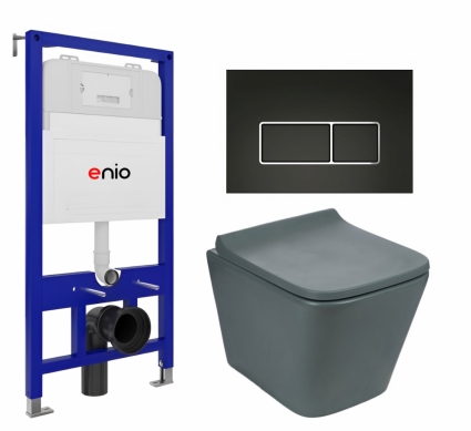 Комплект 3 в 1 инсталляция Enio Tecnico 52 EN8050052 + Унитаз подвесной Weltwasser WW SK Gelbach 041 MT-GR + кнопка черная матовая, окантовка хром Rettangolo