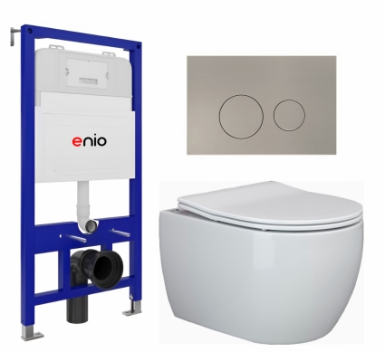 Комплект 3 в 1 инсталляция Enio Tecnico 52 EN8050052 + Унитаз подвесной Ceramica Nova Play CN3001 + кнопка матовая нержавеющая сталь Rotondo