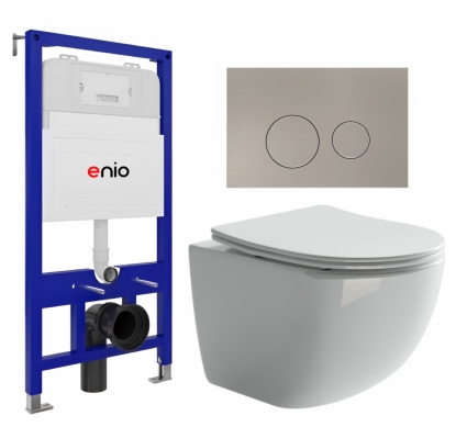 Комплект 3 в 1 инсталляция Enio Tecnico 52 EN8050052 + Унитаз подвесной Ceramica Nova Forma CN3009 + кнопка матовая нержавеющая сталь Rotondo
