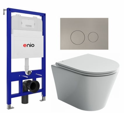 Комплект 3 в 1 инсталляция Enio Tecnico 52 EN8050052 + Унитаз подвесной Ceramica Nova Forma CN3011 + кнопка матовая нержавеющая сталь Rotondo