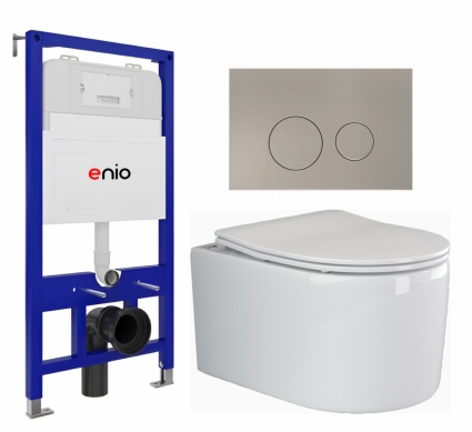 Комплект 3 в 1 инсталляция Enio Tecnico 52 EN8050052 + Унитаз подвесной Ceramica Nova Moments CN3003 + кнопка матовая нержавеющая сталь Rotondo