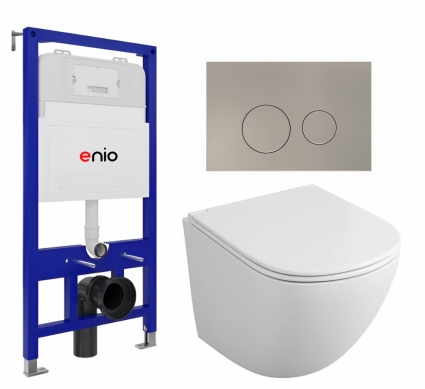 Комплект 3 в 1 инсталляция Enio Tecnico 52 EN8050052 + Унитаз подвесной Owl 1975 Cirkel-H OWLT190302 + кнопка матовая нержавеющая сталь Rotondo