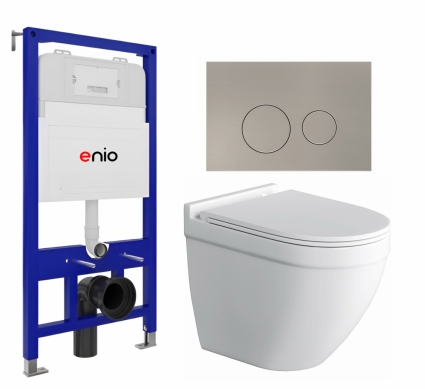 Комплект 3 в 1 инсталляция Enio Tecnico 52 EN8050052 + Унитаз подвесной Owl 1975 Cirkel-H + кнопка матовая нержавеющая сталь Rotondo