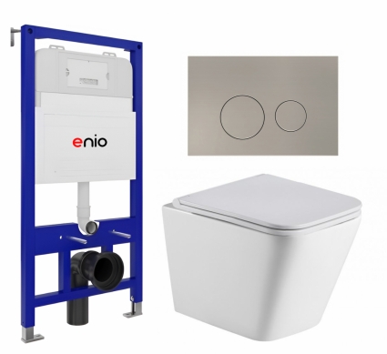 Комплект 3 в 1 инсталляция Enio Tecnico 52 EN8050052 + Подвесной унитаз WeltWasser Gelbach 043 GL-WT + кнопка матовая нержавеющая сталь Rotondo