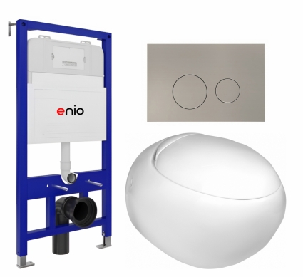 Комплект 3 в 1 инсталляция Enio Tecnico 52 EN8050052 + Подвесной унитаз WeltWasser Jeckenbach + кнопка матовая нержавеющая сталь Rotondo