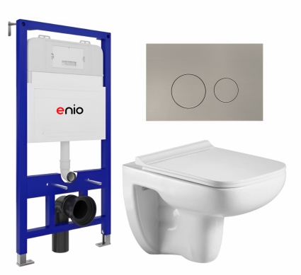 Комплект 3 в 1 инсталляция Enio Tecnico 52 EN8050052 + Подвесной унитаз WeltWasser Kehlbach 004 GL-WT + кнопка матовая нержавеющая сталь Rotondo