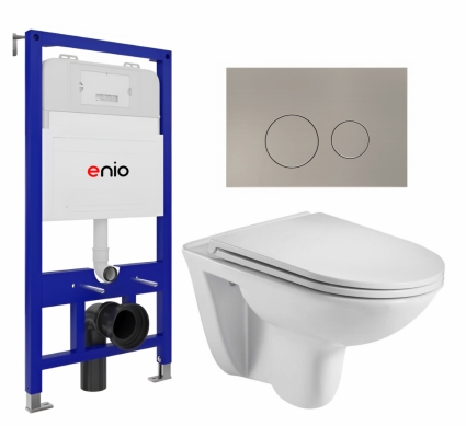 Комплект 3 в 1 инсталляция Enio Tecnico 52 EN8050052 + Подвесной унитаз WeltWasser Baarbach 004 GL-WT + кнопка матовая нержавеющая сталь Rotondo
