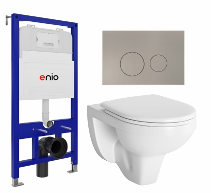 Комплект 3 в 1 инсталляция Enio Tecnico 52 EN8050052 + Унитаз подвесной Berges Wasserhaus Gamma 081105 + кнопка матовая нержавеющая сталь Rotondo