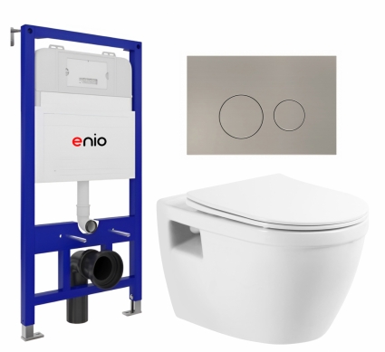 Комплект 3 в 1 инсталляция Enio Tecnico 52 EN8050052 + Унитаз подвесной BelBagno Loto BB070CHR/SC + кнопка матовая нержавеющая сталь Rotondo