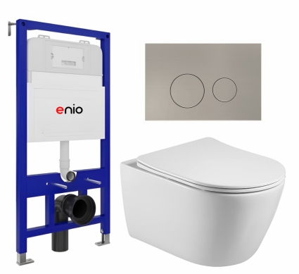 Комплект 3 в 1 инсталляция Enio Tecnico 52 EN8050052 + Унитаз подвесной Акватек Вега AQ1905-00 + кнопка матовая нержавеющая сталь Rotondo
