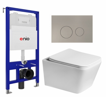 Комплект 3 в 1 инсталляция Enio Tecnico 52 EN8050052 + Унитаз подвесной SantiLine SL-5007 + кнопка матовая нержавеющая сталь Rotondo