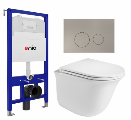 Комплект 3 в 1 инсталляция Enio Tecnico 52 EN8050052 + Подвесной унитаз WeltWasser Telbach 004 GL-WT + кнопка матовая нержавеющая сталь Rotondo