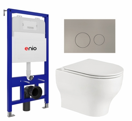 Комплект 3 в 1 инсталляция Enio Tecnico 52 EN8050052 + Подвесной унитаз WeltWasser Erlenbach 004 GL-WT + кнопка матовая нержавеющая сталь Rotondo
