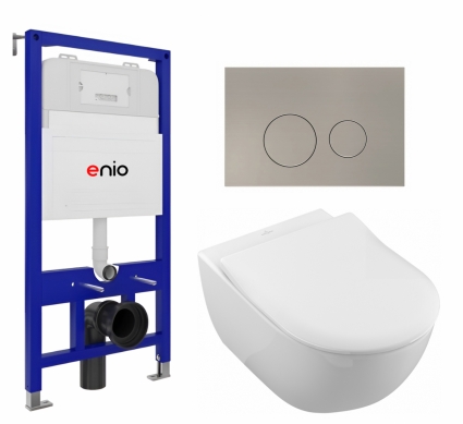 Комплект 3 в 1 инсталляция Enio Tecnico 52 EN8050052 + Унитаз подвесной Villeroy & Boch Subway 2.0 5614R201 + кнопка матовая нержавеющая сталь Rotondo