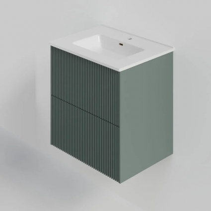Тумба под раковину La Fenice TERRA Twin Grigio серо-зелёная матовая 60 см подвесная, с доводчиками