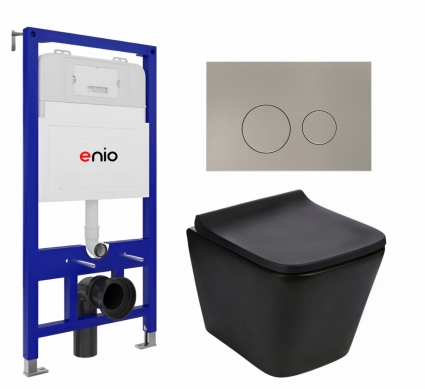 Комплект 3 в 1 инсталляция Enio Tecnico 52 EN8050052 +  Подвесной унитаз WeltWasser Gelbach 043 MT-BL + кнопка матовая нержавеющая сталь Rotondo