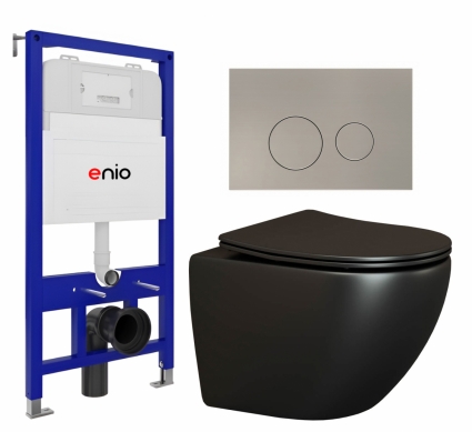Комплект 3 в 1 инсталляция Enio Tecnico 52 EN8050052 + Унитаз подвесной Ceramica Nova Metropol CN4002MB + кнопка матовая нержавеющая сталь Rotondo